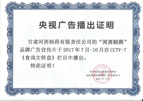 央视广告播出证明